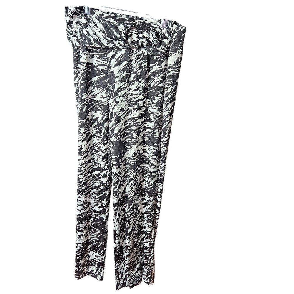 Robert Louis Womens Wide Leg Pants Black & White Abstract Print Size 1X